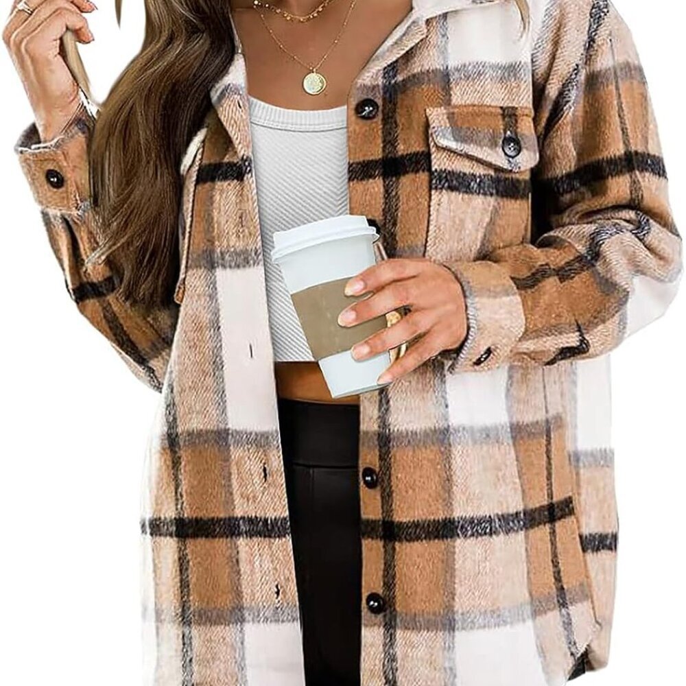 Womens Fall Outfits Fashion Clothes Shackets Flannel Plaid Button Down Long Slee